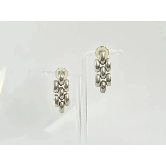 Silver Tone Vintage Chainlink Dangle Earrings - Picture 10 of 10